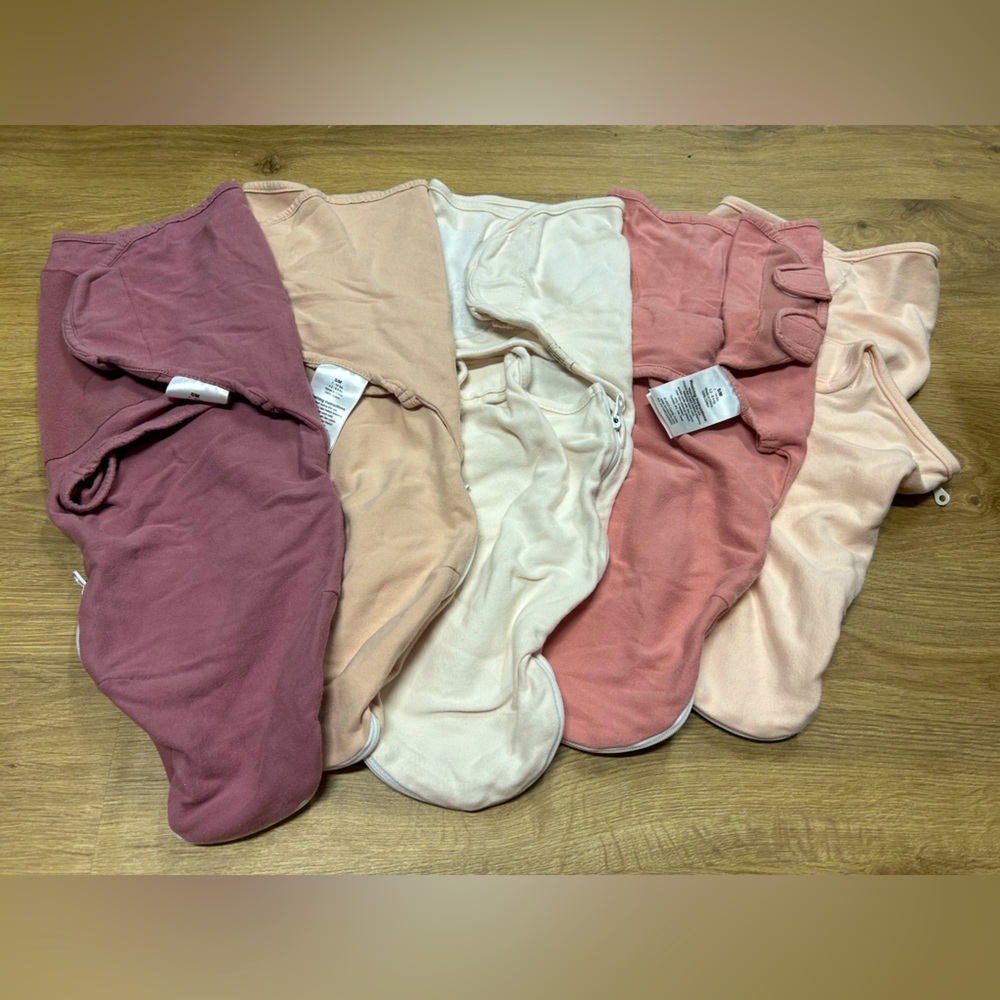 Baby swaddles- set of 5 pink and cream